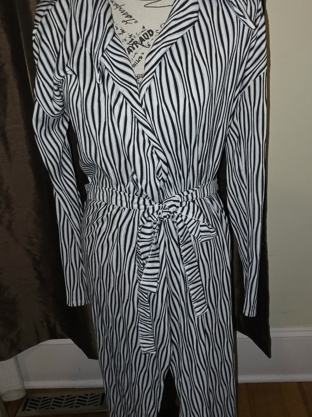 Zara Zebra Black & White Striped Long Sleeve Cut Out Wrap Dress with Tie Medium